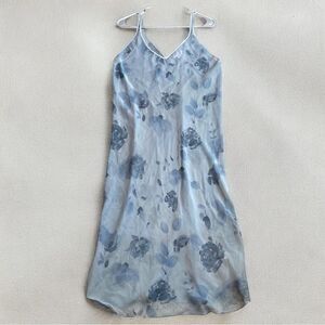 Vintage Oscar De‎ La Renta Women’s S Sheer Floral Slip Dress Blue Nightgown 90s
